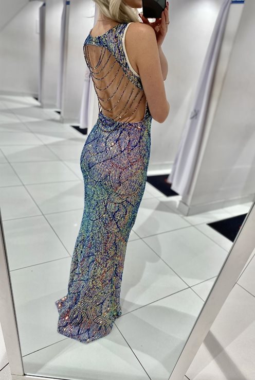 Sukienka długa syrenka cekiny plecy korale holo