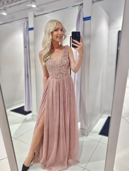 Długa sukienka koronkowa góra tiul wrzos