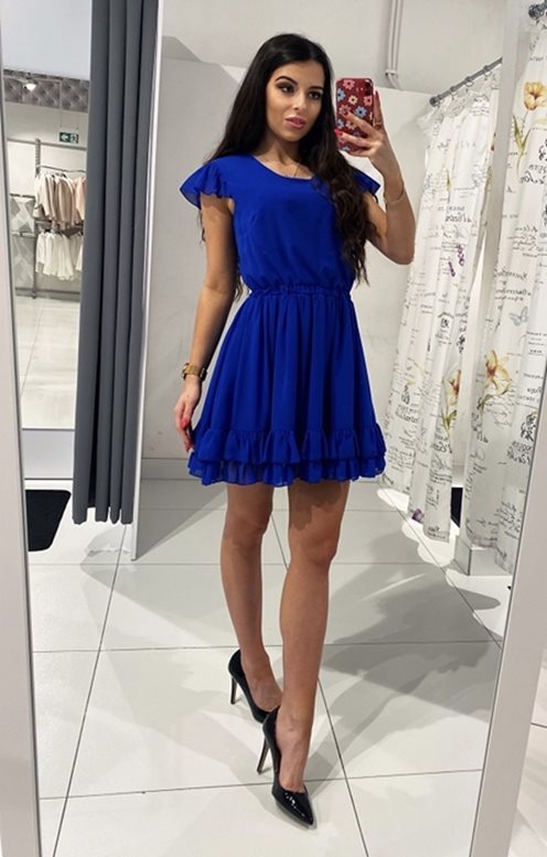 Sukienka krótka z 2 falbankami dół chaber