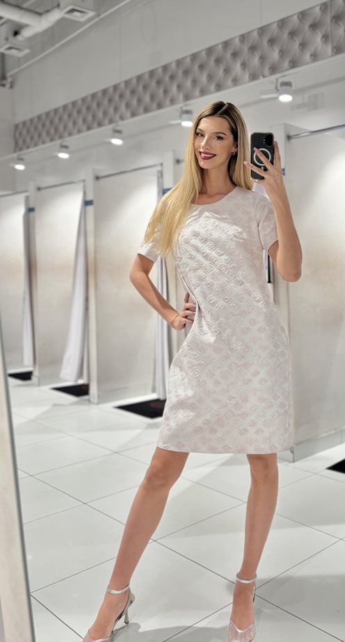 Elegancki żakiet zdobiony w kropki złoto beż