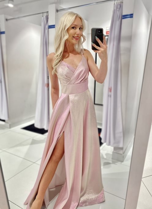 Sukienka długa brokat holo róż