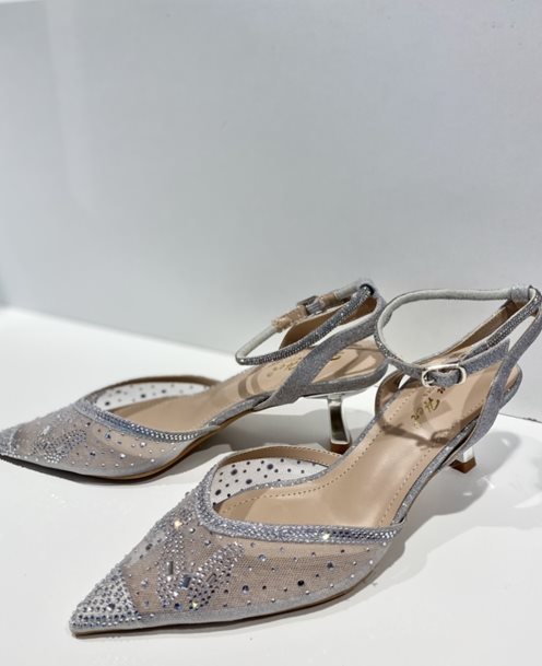 Czółenka na szpilce z przezroczystym przodem srebr