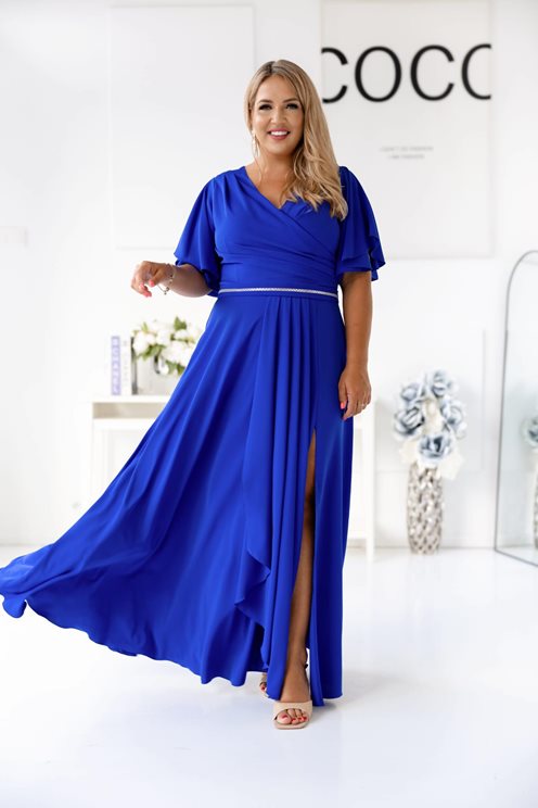 Sukienka długa marszczona ozdoba rękawek pas chabe