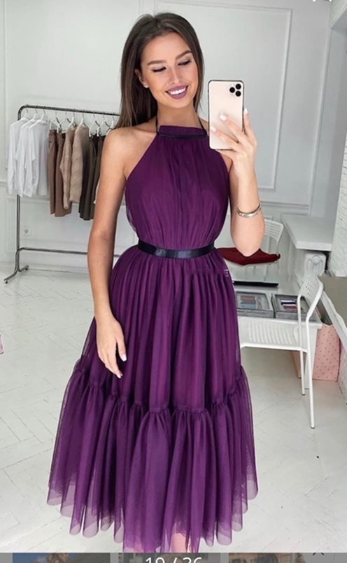 Sukienka tiulowa wiązana midi fiolet