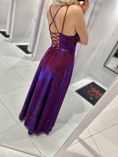 Sukienka długa na ramiączkach wiązana holo róż