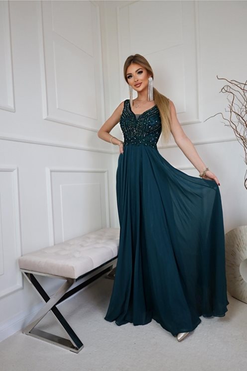 sukienka długa góra koraliki zieleń