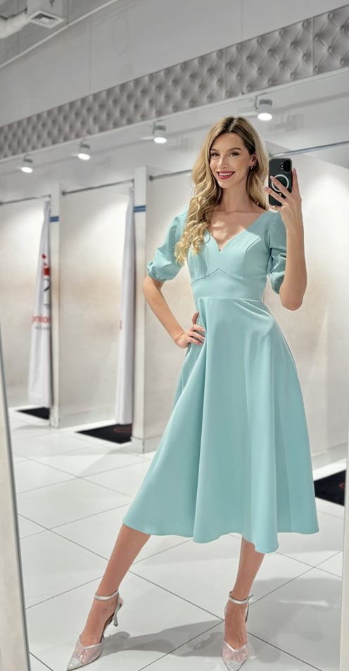 Sukienka midi rękawek wiązanie tył pistacja