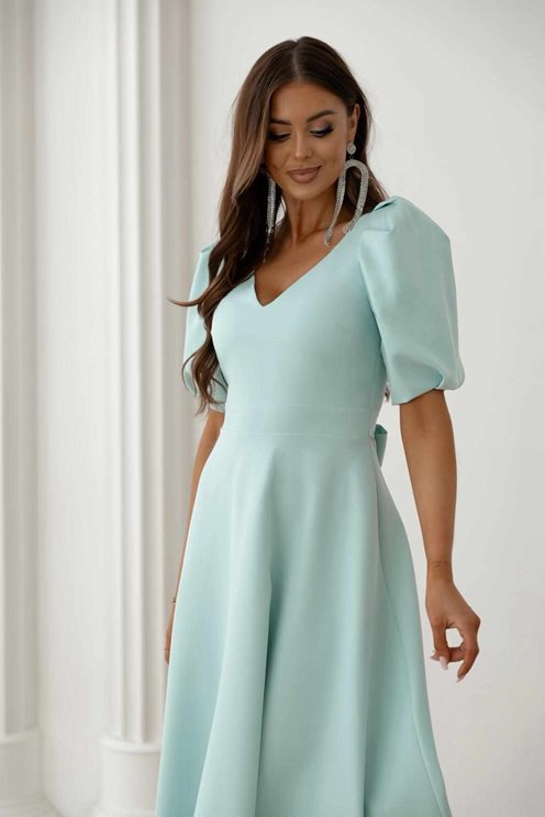 Sukienka midi dekolt bufiaste rękawki pistacja