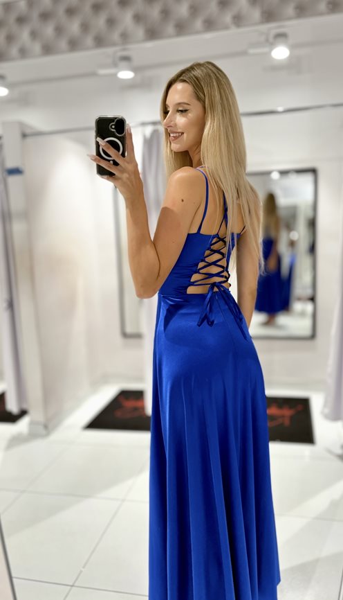 Sukienka długa satyna wiązane plecy chaber