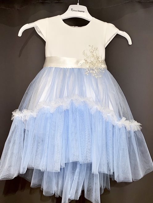 Sukienka dziecięca z tiulem i aplikacją błękit
