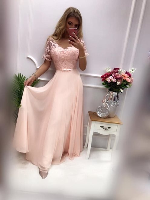 Długa sukienka kwiatowy rękawek róż