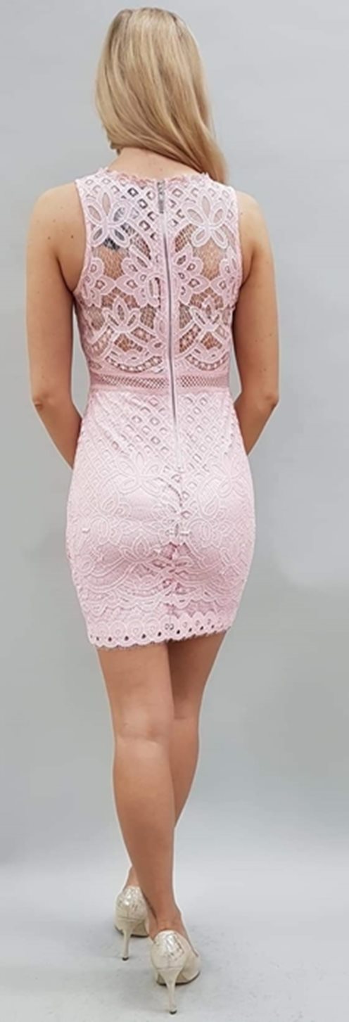 Krótka sukienka dopasowana dekolt w serek róż