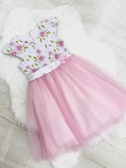 sukienka dziecięca tiul różyczki róże róż