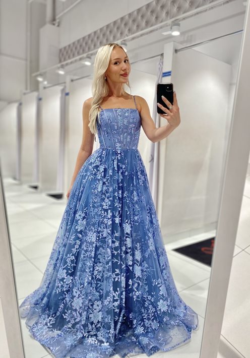 Sukienka długa tiulowa zdobiona brokatem jeans