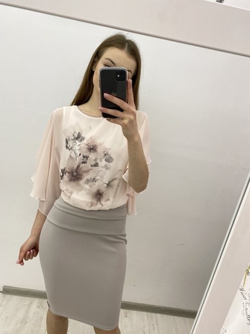 Krótka sukienka rękaw wysoki stan róż/szary