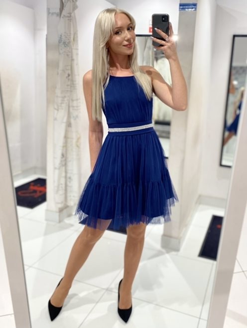 Sukienka krótka tiul granat ozdobny pasek