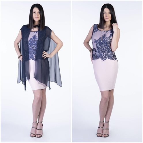 Sukienka dopasowana z narzutkami na zapięcie wrzos