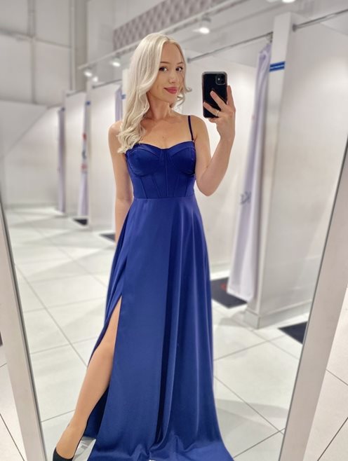 Sukienka gorsetowa długa wiązana z tyłu granat