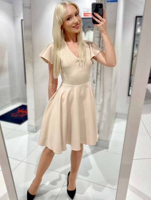 Sukienka krótka rękawek falbanka beż