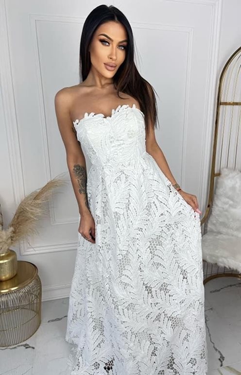 sukienka długa wzór cała biała