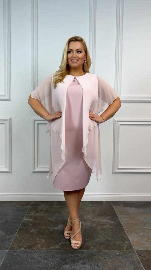 Sukienka krótka z narzutką maskującą p.róż