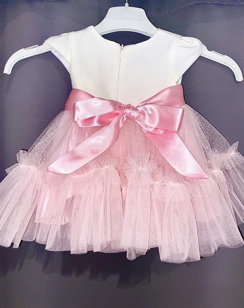 Sukienka dziecięca do chrztu z kwiatkiem różowa