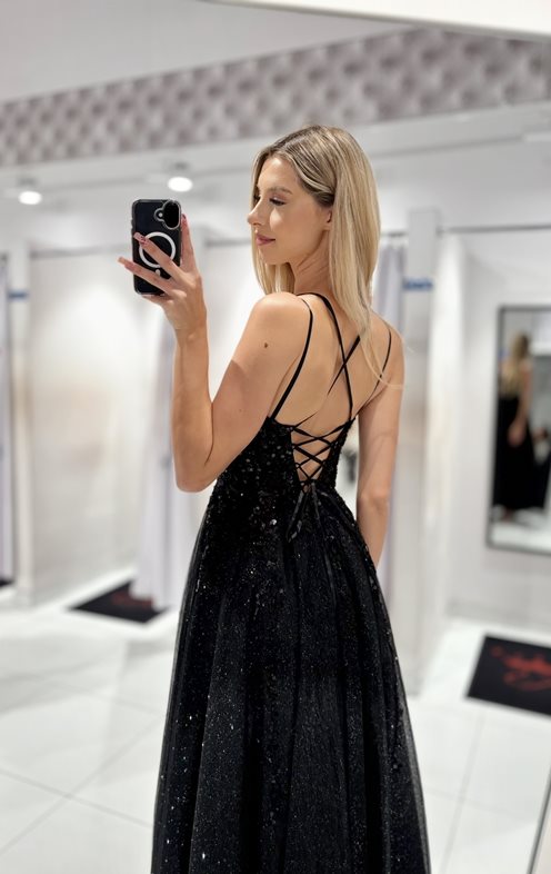 Sukienka długa tiul cekiny gorset czerń