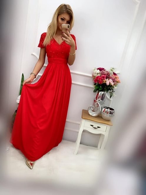 Długa sukienka duże rozmiary rękaw czerwony