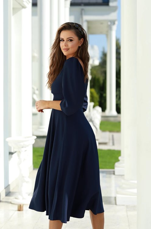 Sukienka midi rękawek 3/4 pas granat