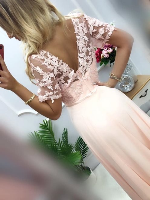 Długa sukienka kwiatowy rękawek róż