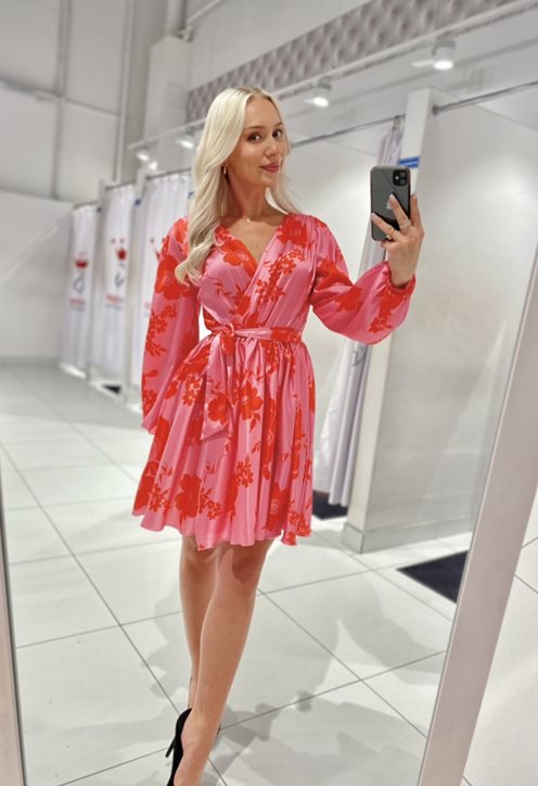 Sukienka krótka z ściągaczem w talii róż/koral