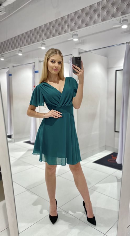 Sukienka krótka pas i rękawek zieleń