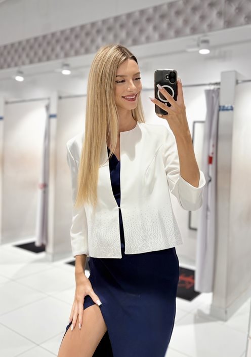 Żakiet zdobiony cyrkoniami biel