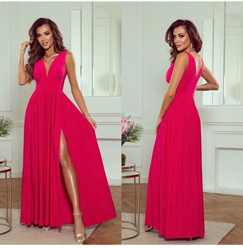 Długa sukienka odcinana mat fuksja