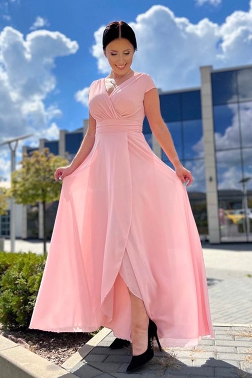 Sukienka długa z materiału szyfonowego róż