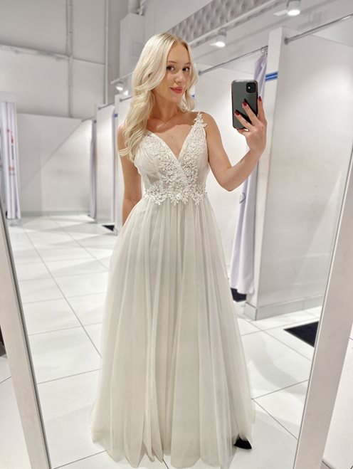 Sukienka długa tiulowa ramiączka biały