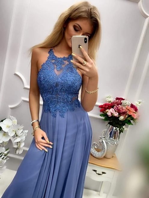 Długa sukienka na ramiączkach jeans