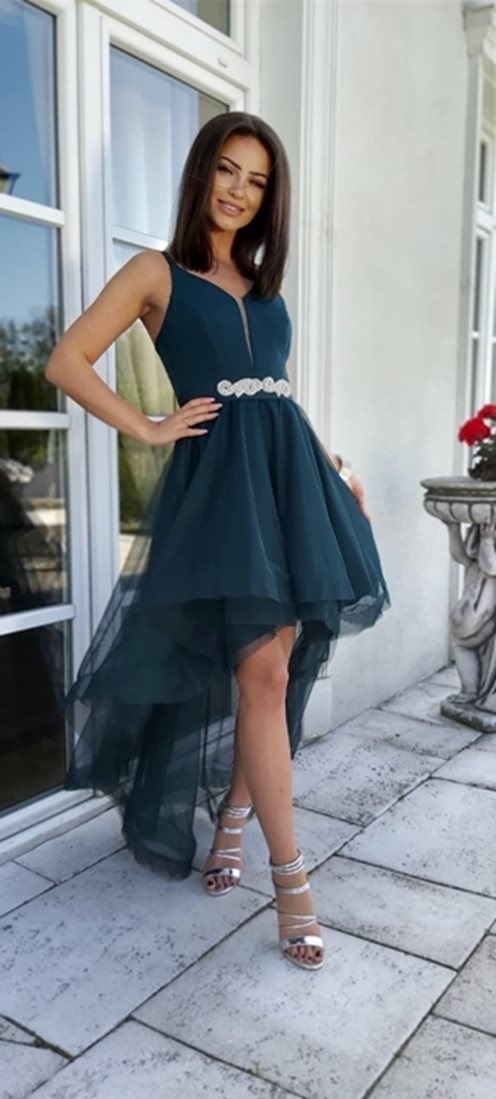 Sukienka asymetryczna tiulowa siatka cała zielona