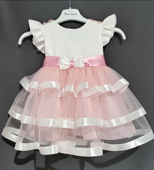 Sukienka dziecięca z falbankami na rękawku róż