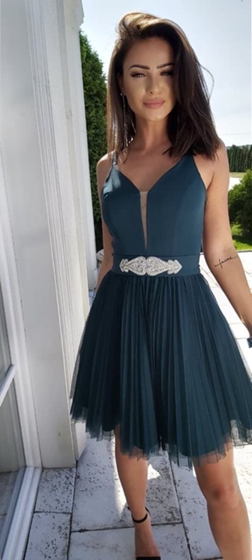 Sukienka krótka tiulowa plisowany dół zieleń