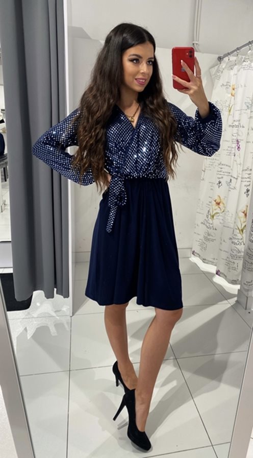 sukienka krótka błysk pasek granat