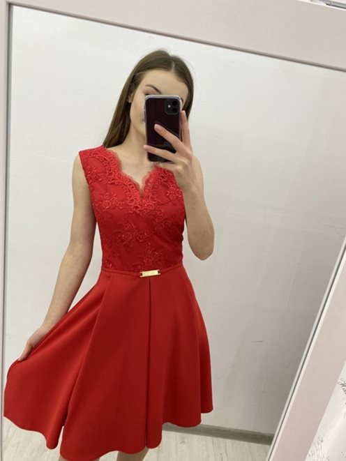 Sukienka gładki dół i kokardka czerwony