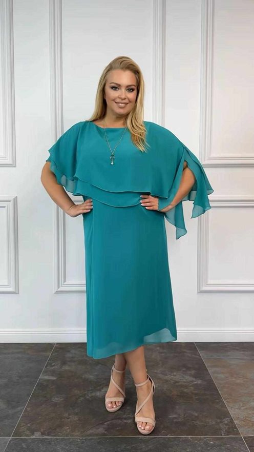 Sukienka midi prosta szyfon góra turkus