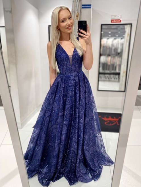 sukienka długa cała brokatowa granat