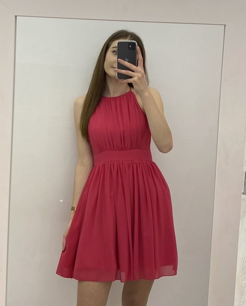 sukienka krótka wiązana na szyi malina