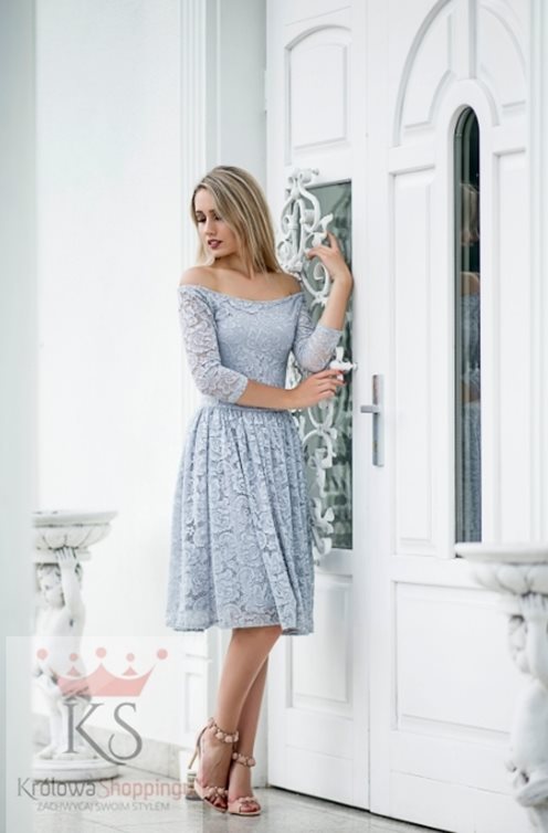 Sukienka prosty koronkowy dół szary