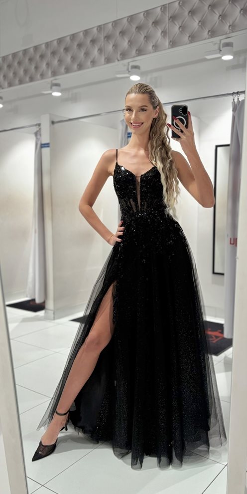 Sukienka długa brokat gorset czerń