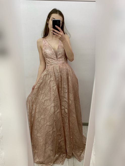 sukienka długa cała brokatowa róż