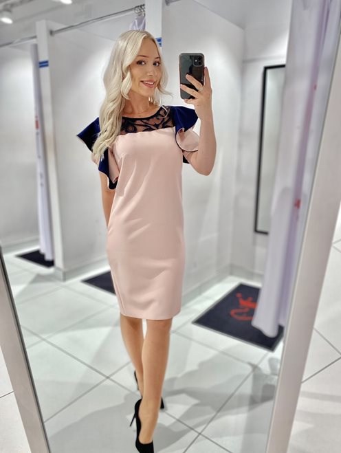 Sukienka koronka rękawy motylki róż/granat