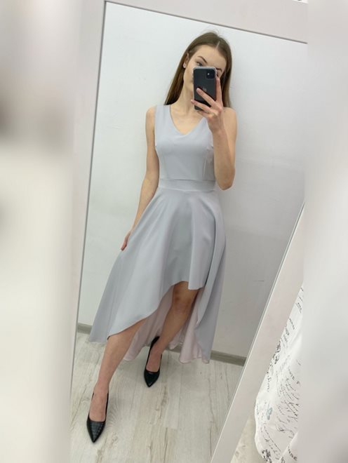 Prosta sukienka długi tył szara